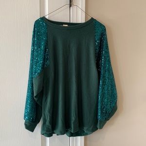 Forest green sequin sleeve top, size small, 7th Ray from LimeLush